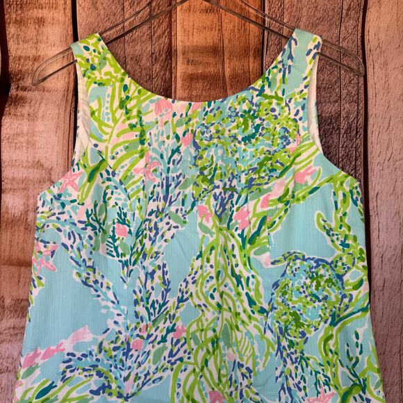 Lilly Pulitzer Dress Cathy Skye Blue Heaven Iridescent Lace Back Shift Size 8 - Picture 3 of 8
